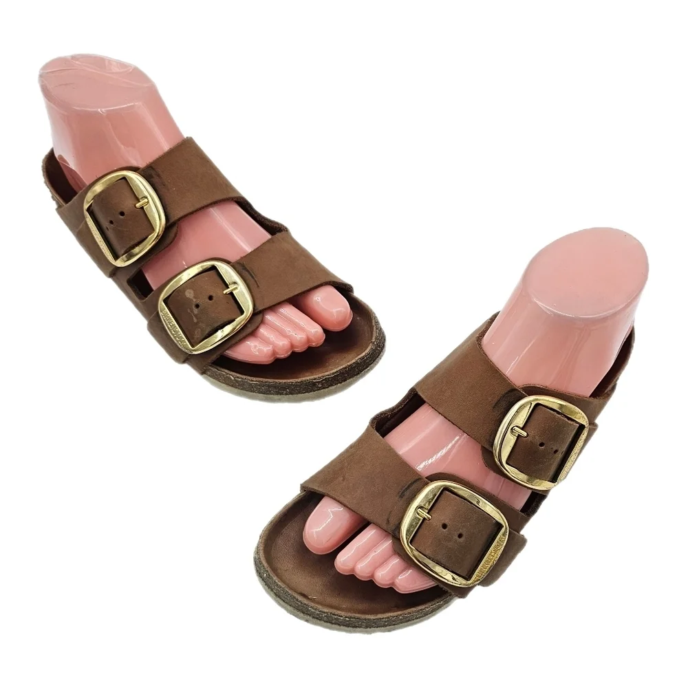 Birkenstock Arizona Big Buckle Sandals Cognac Leather Size 37 US 6 6.5